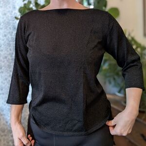 SHIMMERSTRAVAGANZA 90s vintage Silk Black Shimmer Boatneck top - XL